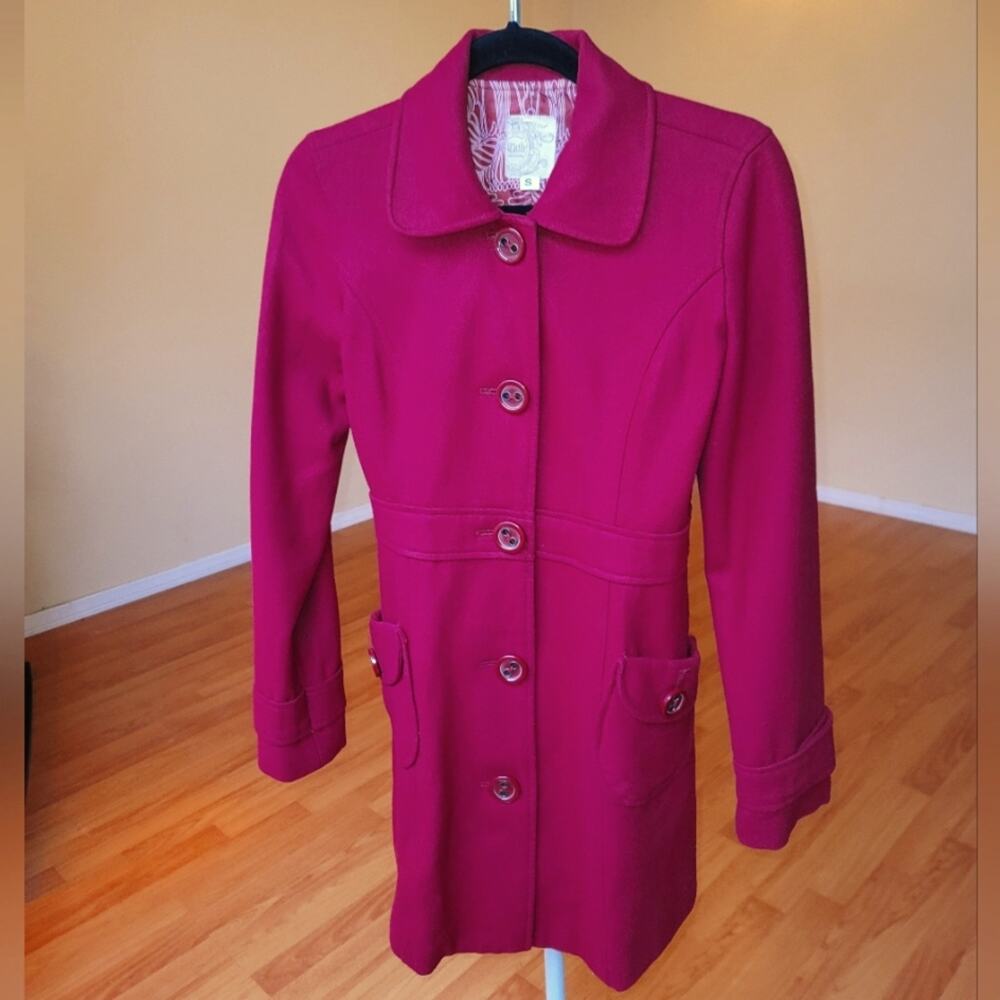 Tulle Anthropologie Pea Coat Cranberry Red Wool Overcoat Size Small